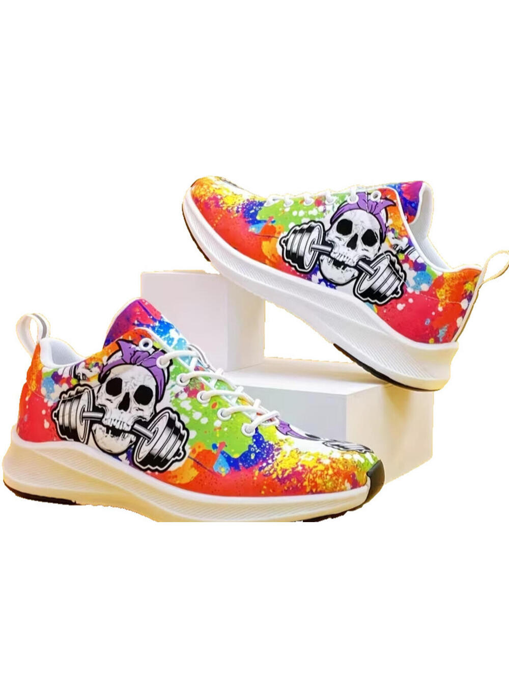 Womens Skull Print Color Sneakers Shoes Size 9.5 Kicks Gym Baddie Footwear
